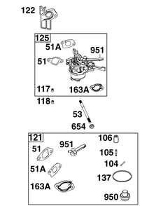 Carburetor Group Diagram and Parts List for 10U232-0023-J1 100000 - 19Z999 Briggs and Stratton Engine